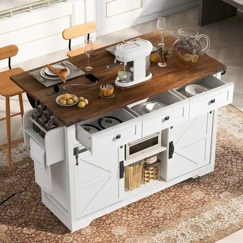 53.5Farmhouse Kitchen Island with Power Outlet