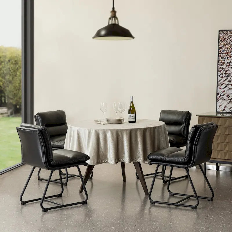 Set of 2/4 Modern PU Leather Upholstered Side Dining Chairs with Metal Legs