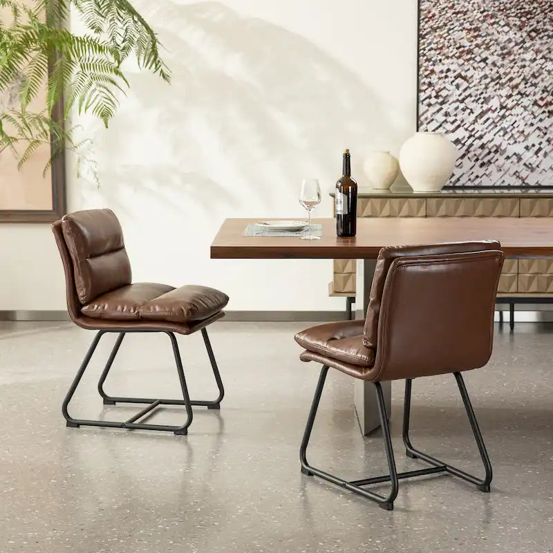 Set of 2/4 Modern PU Leather Upholstered Side Dining Chairs with Metal Legs