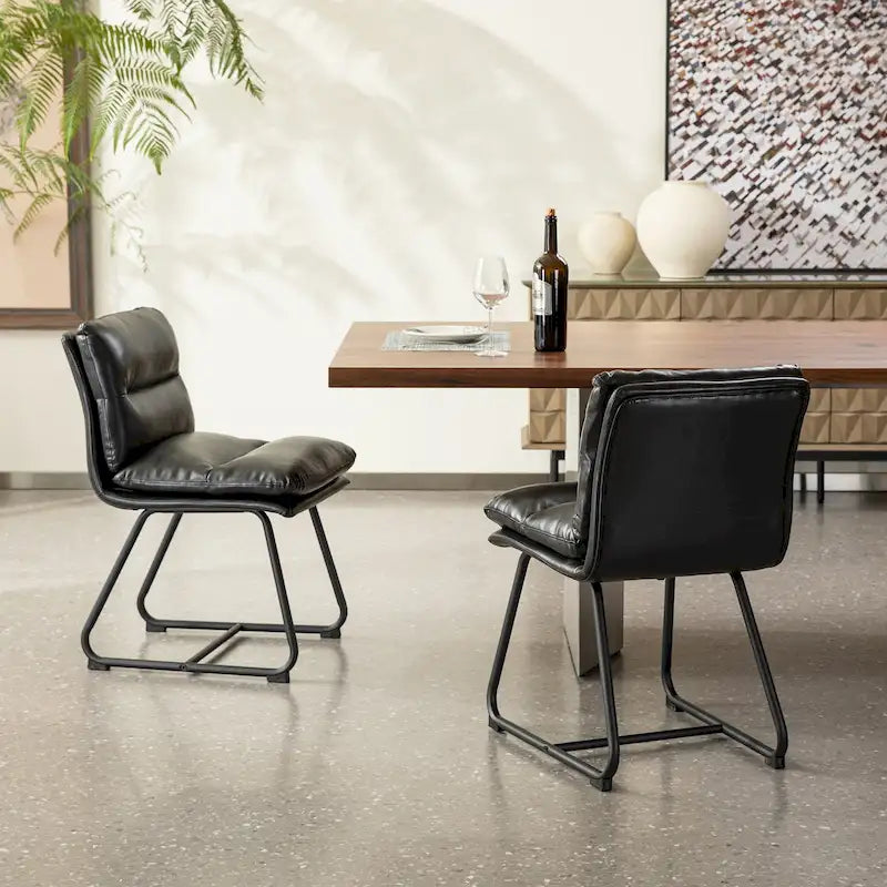 Set of 2/4 Modern PU Leather Upholstered Side Dining Chairs with Metal Legs