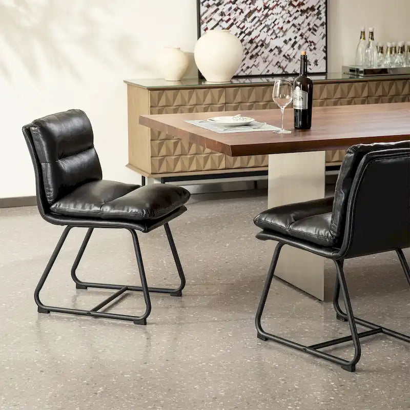 Set of 2/4 Modern PU Leather Upholstered Side Dining Chairs with Metal Legs