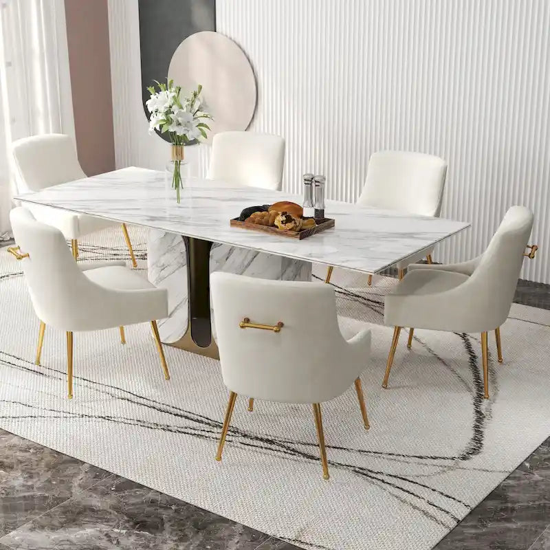 Velvet Upholstered Dining Chair Set of 6, Modern Glam Armless Side Chair