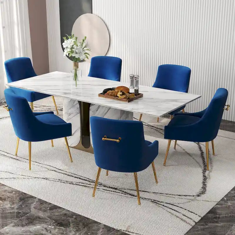 Velvet Upholstered Dining Chair Set of 6, Modern Glam Armless Side Chair