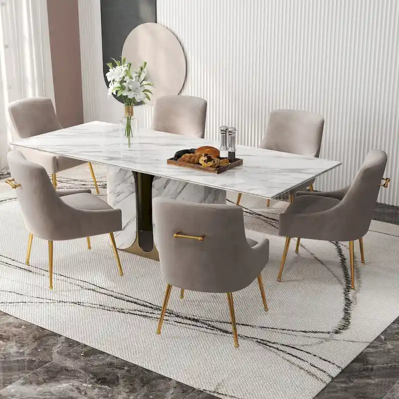 Velvet Upholstered Dining Chair Set of 6, Modern Glam Armless Side Chair