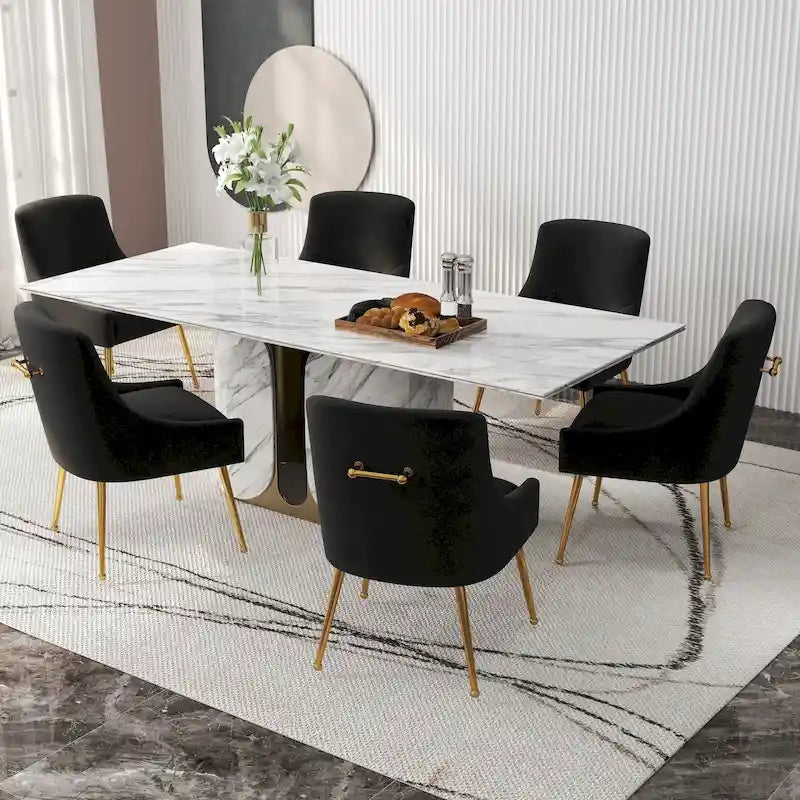 Velvet Upholstered Dining Chair Set of 6, Modern Glam Armless Side Chair