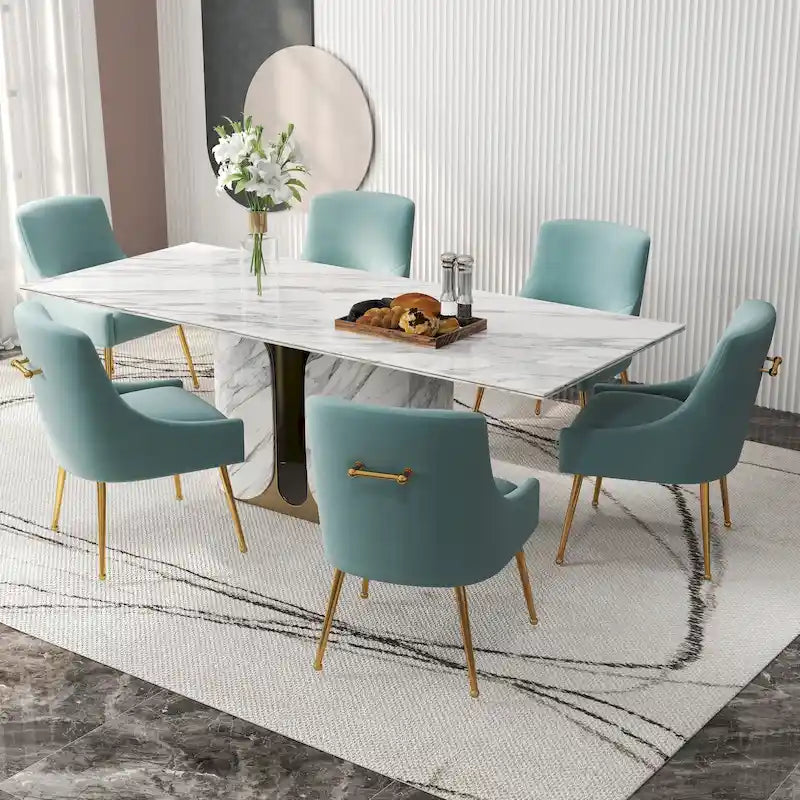6er-Set gepolsterter Samt-Esszimmerstühle, moderne glamouröse armlose Seitenstühle