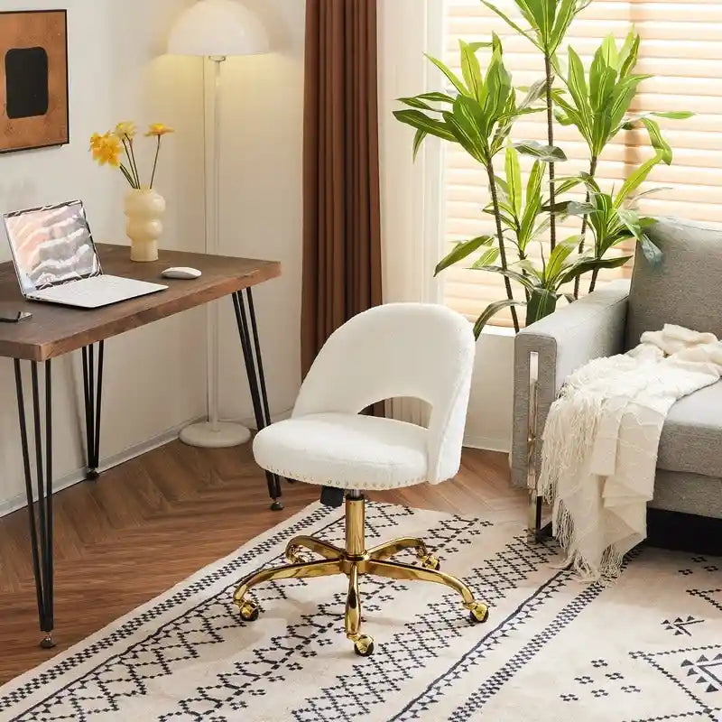 Bürostuhl, Samt-Schreibtischstuhl, drehbarer Armlehnenstuhl aus hübschem modernem Stoff für das Homeoffice, mit Rollen