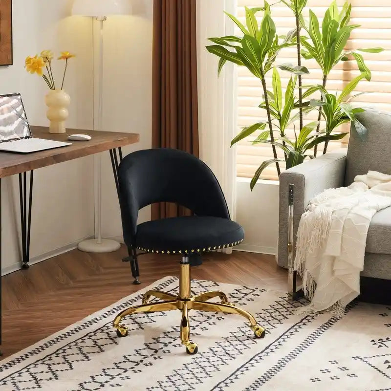Bürostuhl, Samt-Schreibtischstuhl, drehbarer Armlehnenstuhl aus hübschem modernem Stoff für das Homeoffice, mit Rollen