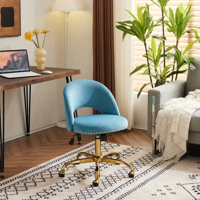 Bürostuhl, Samt-Schreibtischstuhl, drehbarer Armlehnenstuhl aus hübschem modernem Stoff für das Homeoffice, mit Rollen