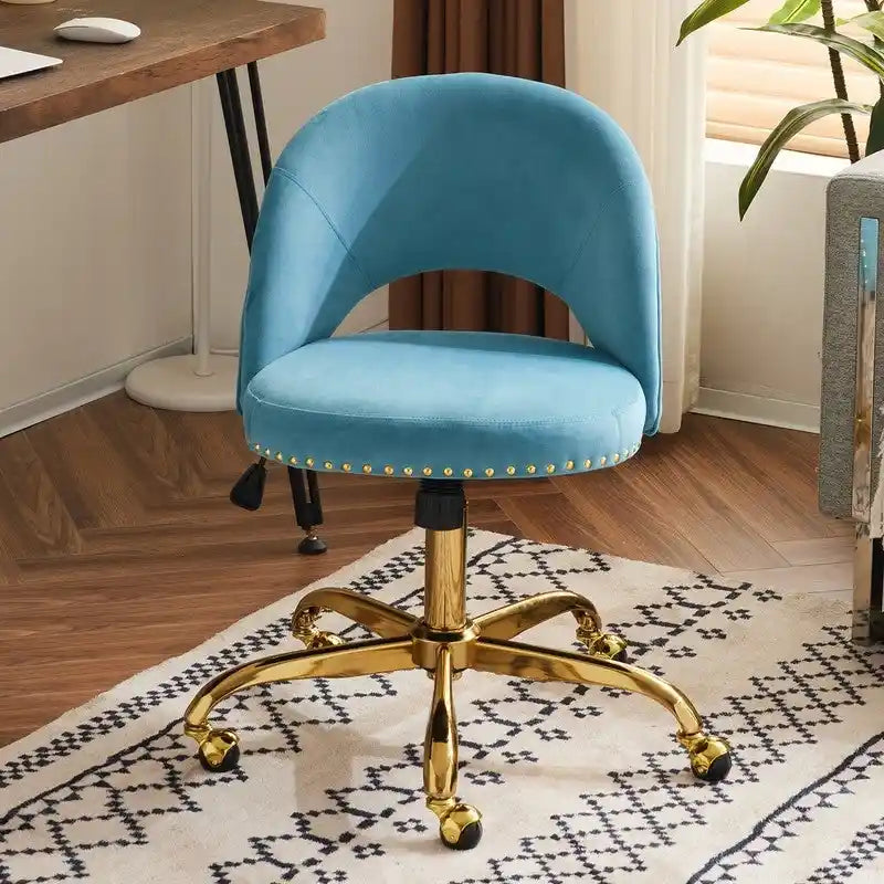 Bürostuhl, Samt-Schreibtischstuhl, drehbarer Armlehnenstuhl aus hübschem modernem Stoff für das Homeoffice, mit Rollen