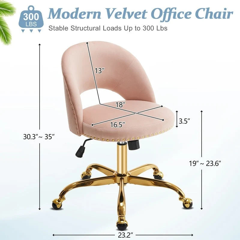 Bürostuhl, Samt-Schreibtischstuhl, drehbarer Armlehnenstuhl aus hübschem modernem Stoff für das Homeoffice, mit Rollen