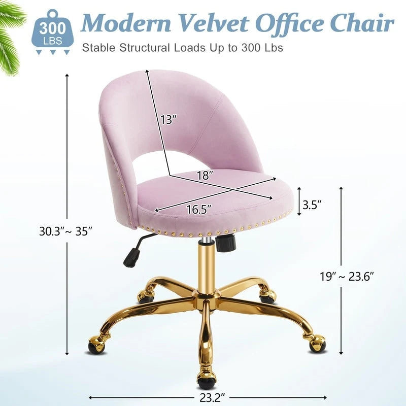 Bürostuhl, Samt-Schreibtischstuhl, drehbarer Armlehnenstuhl aus hübschem modernem Stoff für das Homeoffice, mit Rollen