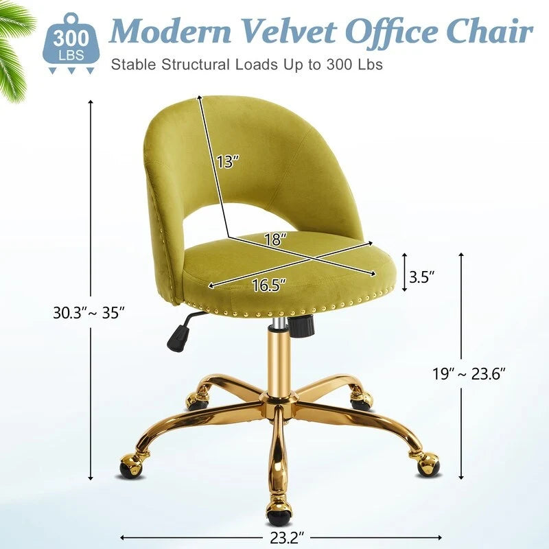 Bürostuhl, Samt-Schreibtischstuhl, drehbarer Armlehnenstuhl aus hübschem modernem Stoff für das Homeoffice, mit Rollen