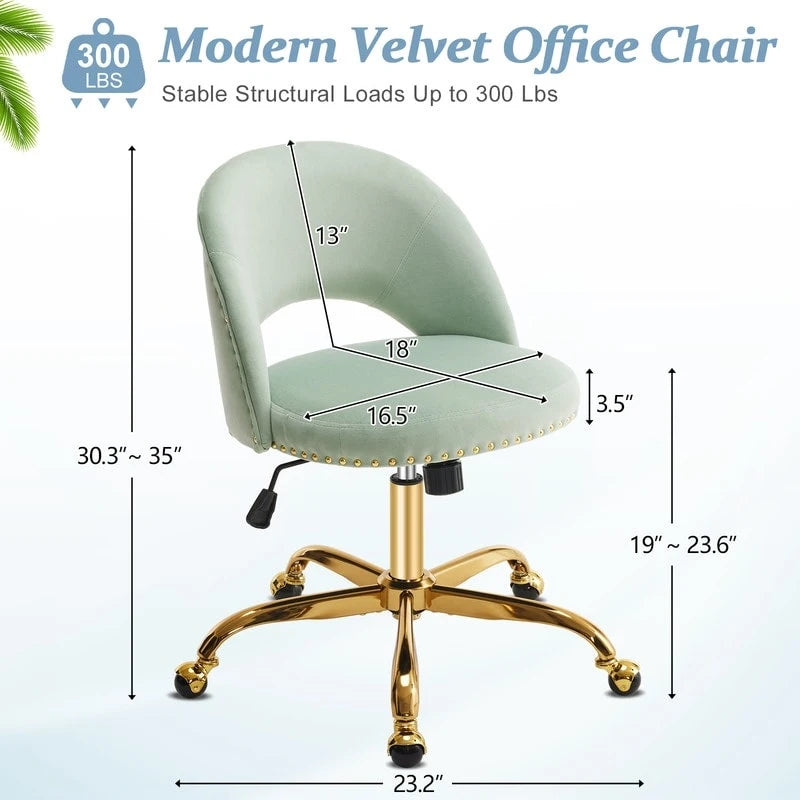 Bürostuhl, Samt-Schreibtischstuhl, drehbarer Armlehnenstuhl aus hübschem modernem Stoff für das Homeoffice, mit Rollen