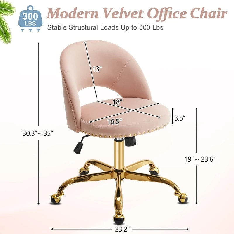 Bürostuhl, Samt-Schreibtischstuhl, drehbarer Armlehnenstuhl aus hübschem modernem Stoff für das Homeoffice, mit Rollen