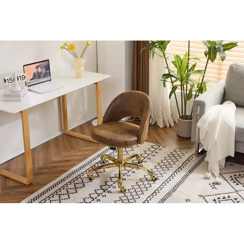 Bürostuhl, Samt-Schreibtischstuhl, drehbarer Armlehnenstuhl aus hübschem modernem Stoff für das Homeoffice, mit Rollen