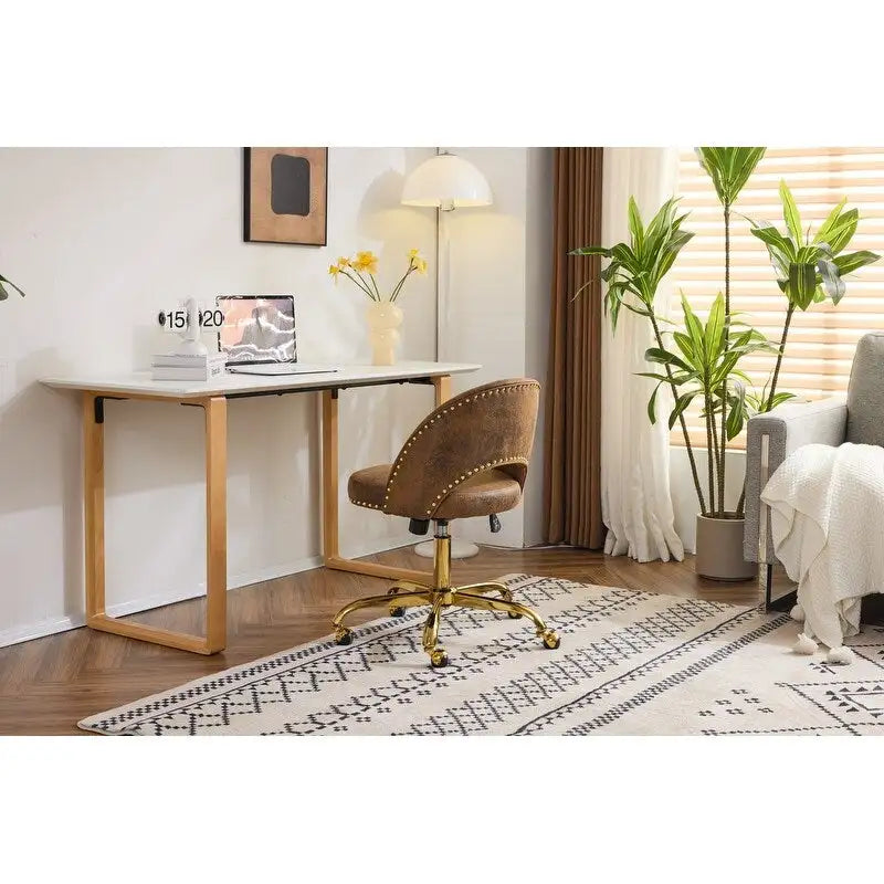 Bürostuhl, Samt-Schreibtischstuhl, drehbarer Armlehnenstuhl aus hübschem modernem Stoff für das Homeoffice, mit Rollen