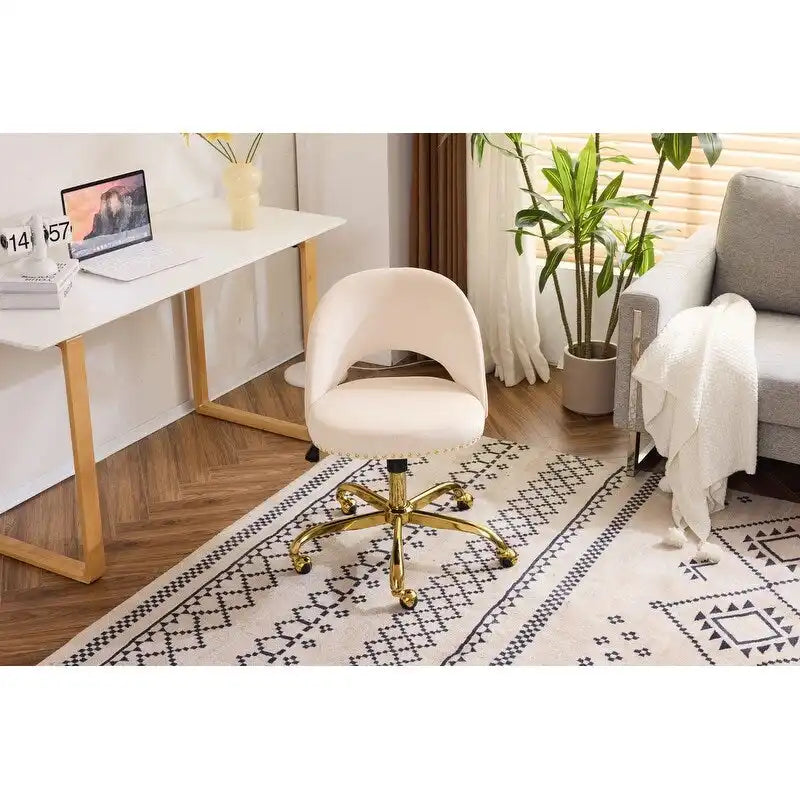 Bürostuhl, Samt-Schreibtischstuhl, drehbarer Armlehnenstuhl aus hübschem modernem Stoff für das Homeoffice, mit Rollen
