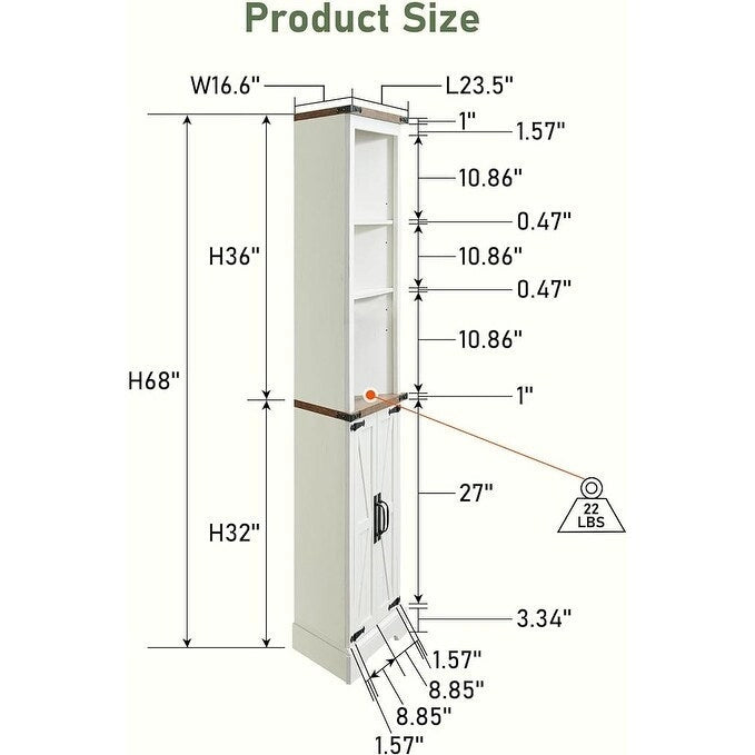 Farmhouse Tall Corner Cabinet, Storage Cabinet, Home Space Saver