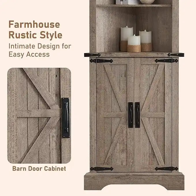 Hoher Eckschrank im Landhausstil, Aufbewahrungsschrank, platzsparend für den Wohnbereich