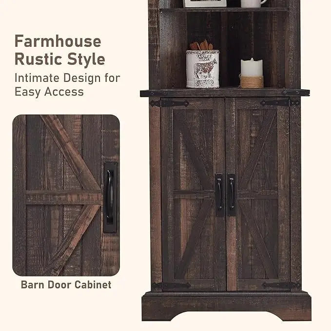 Hoher Eckschrank im Landhausstil, Aufbewahrungsschrank, platzsparend für den Wohnbereich