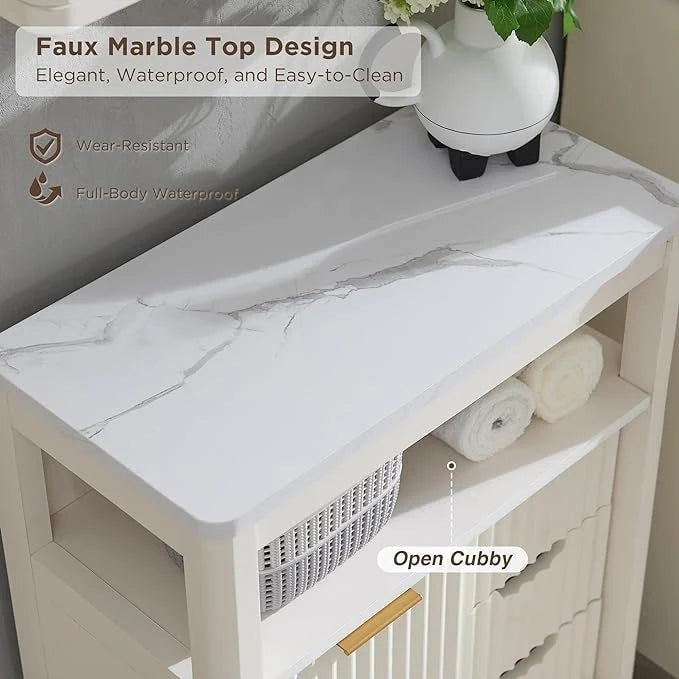 Moderner Badezimmer-Bodenschrank, Aufbewahrungsschrank mit Kunstmarmorplatte