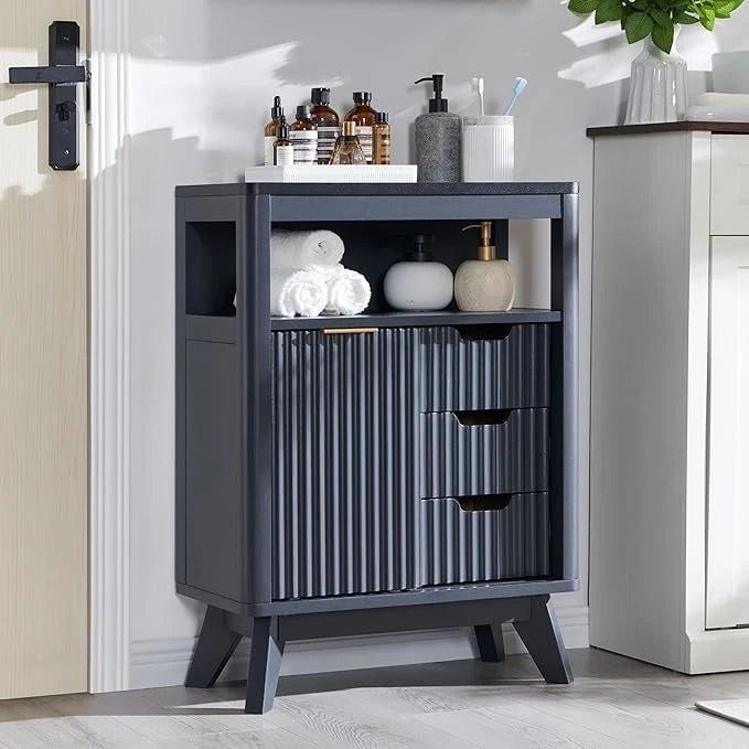 Moderner Badezimmer-Bodenschrank, Aufbewahrungsschrank mit Kunstmarmorplatte