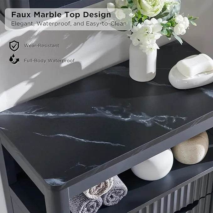 Moderner Badezimmer-Bodenschrank, Aufbewahrungsschrank mit Kunstmarmorplatte