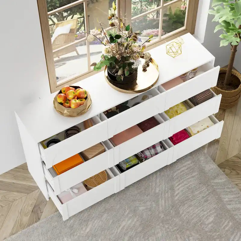 White 9-Drawer Storage Dresser with Anti-Tip Feature